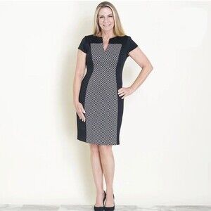 Connected Apparel navy and white printed panel sheath dress size 18W